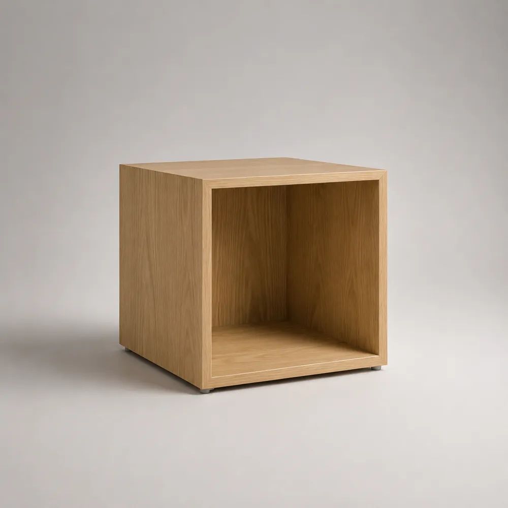 Quadratisches TV-Regal mit offenem Fach aus melaminbeschichteter Spanplatte, Eichefarben/Grau, 50 × 50 × 50 cm