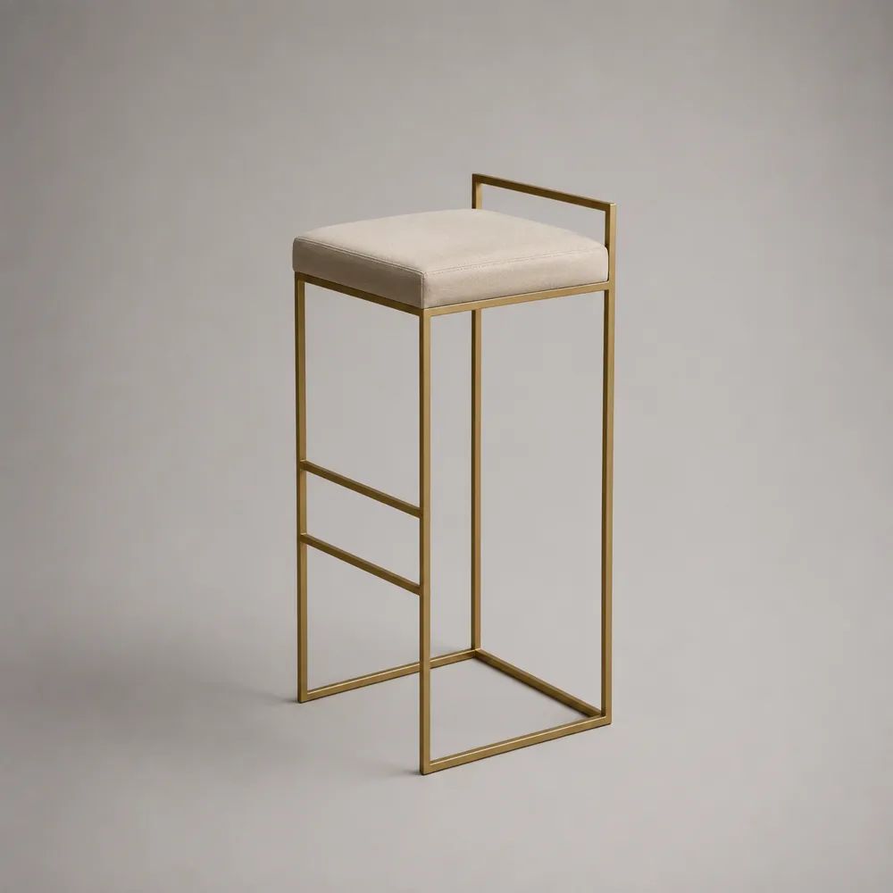 Barhocker mit Fußstütze, Stahlrahmen und Stoffbezug, Creme/Gold, 42 × 43 × 88 cm
