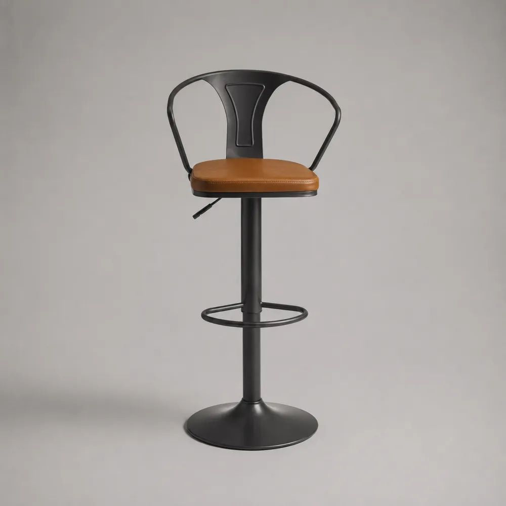 Höhenverstellbarer Barhocker aus Metall und Kunstleder, 360° drehbar, Braun/Schwarz, 52 × 50 × 88–109 cm