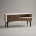 TV-Lowboard aus MDF mit Lamellentür und Schublade, Weiß/Walnussbraun, 120 × 40 × 65 cm