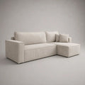 Ecksofa mit Recamiere rechts und 2 Kissen, 3-Sitzer aus 100 % Polyester-Cord, Creme, L-Form, 240 × 150 × 85 cm