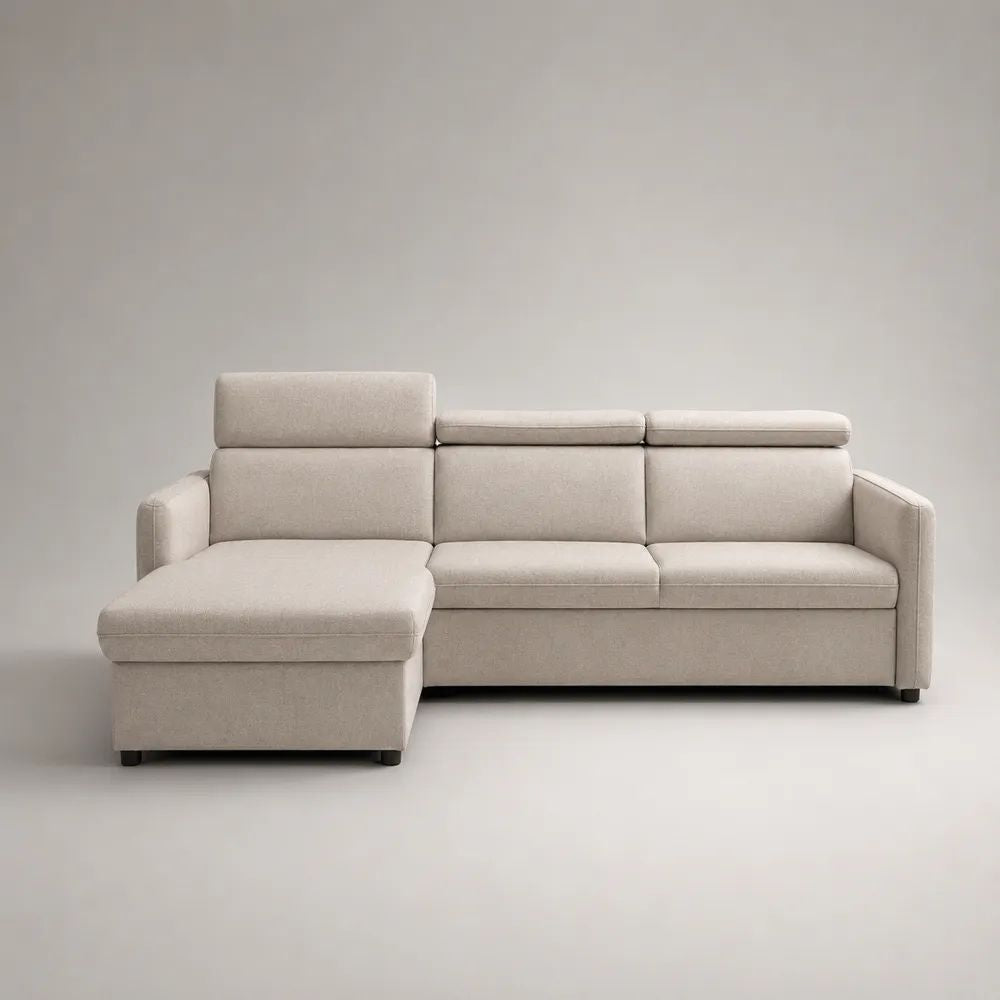 Ecksofa mit Ottomane links, 3-Sitzer, 2-teilig, L-Form, Stoff, Beige, 250 x 170 x 100 cm