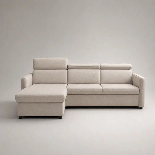 Ecksofa mit Ottomane links, 3-Sitzer, 2-teilig, L-Form, Stoff, Beige, 250 x 170 x 100 cm