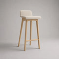 Barhocker mit Rückenlehne aus massivem Eschenholz und Polyester-Bouclé, Creme/Natur, 48 x 50 x 91 cm, Sitzhöhe 65 cm