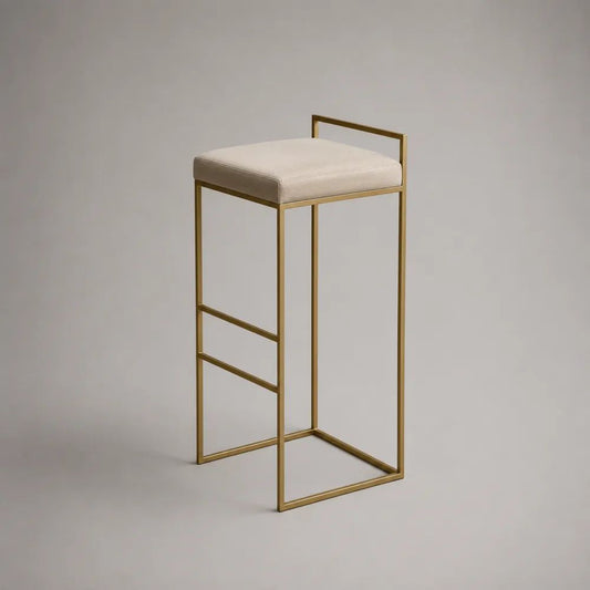 Barhocker mit Fußstütze, Stahlrahmen und Stoffbezug, Creme/Gold, 42 × 43 × 88 cm