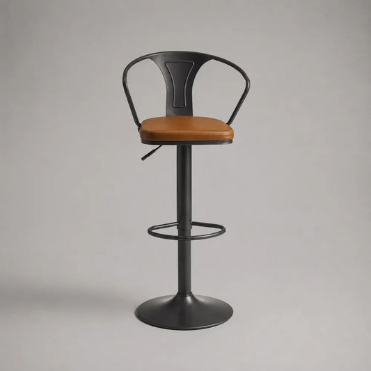 Höhenverstellbarer Barhocker aus Metall und Kunstleder, 360° drehbar, Braun/Schwarz, 52 × 50 × 88–109 cm