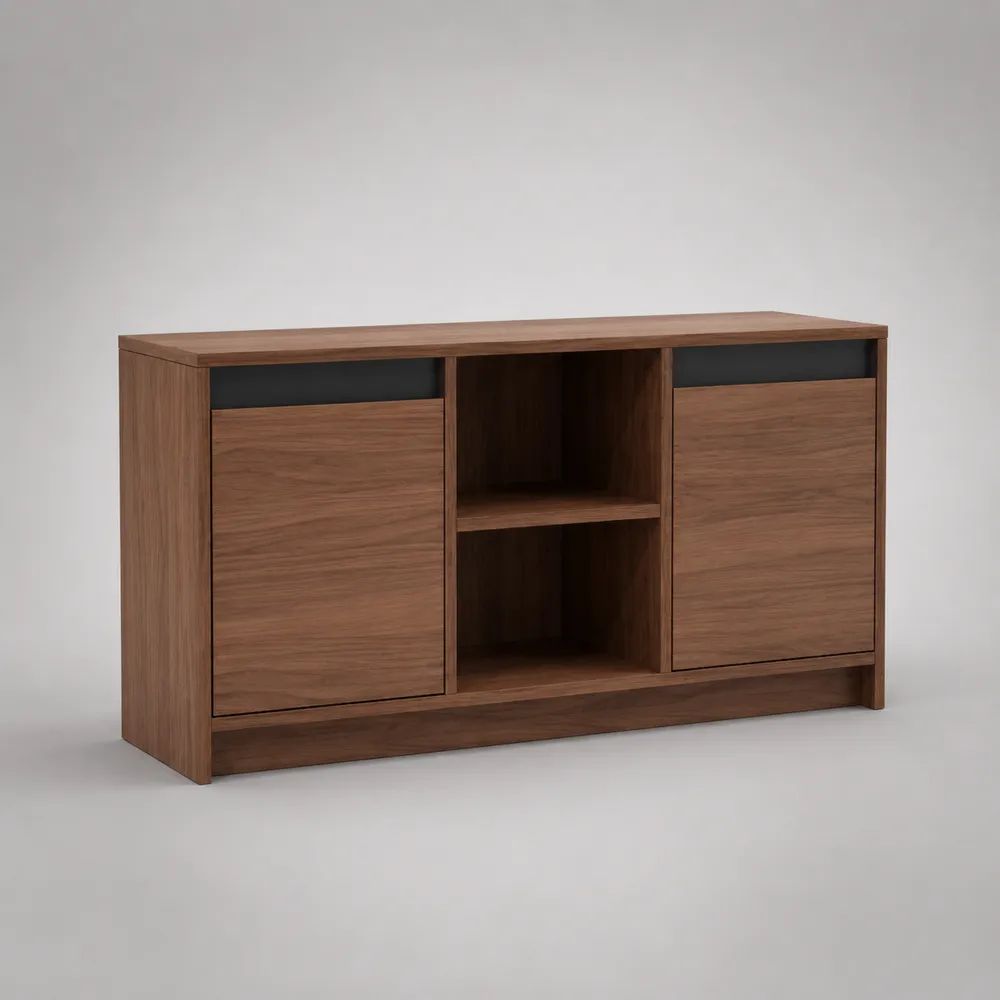Sideboard aus Holz mit 2 Türen und 2 offenen Fächern, Walnussbraun/Schwarz, 120 × 40 × 70 cm