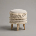 Runder Barhocker mit Baumwollbezug und massiven Holzbeinen, Beige/Natur, Ø 45 × H 60 cm