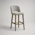 Barhocker mit Rückenlehne, Bouclé-Bezug und Holzgestell, Beige/Braun, 49 × 54 × 102 cm, Sitzhöhe 75 cm