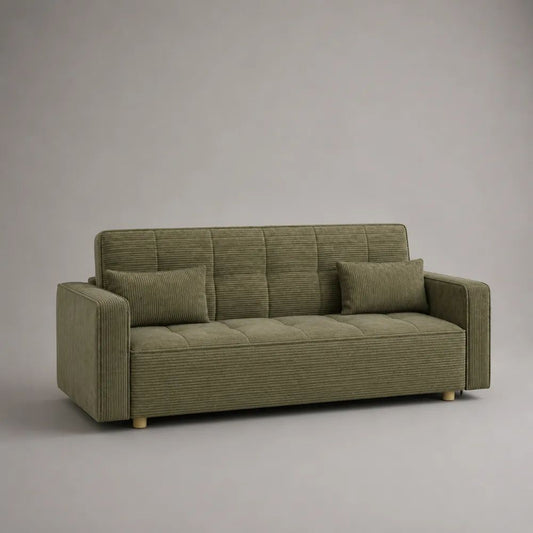 Geradliniges 3-Sitzer-Sofa mit 2 Kissen aus Polyester-Cord, Olivgrün, 210 × 83 × 86 cm