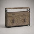Highboard aus Spanplatte und Stahl mit 2 Schubladen, 4 Türen und offener Ablage, Braun/Schwarz, 120 × 40 × 110 cm