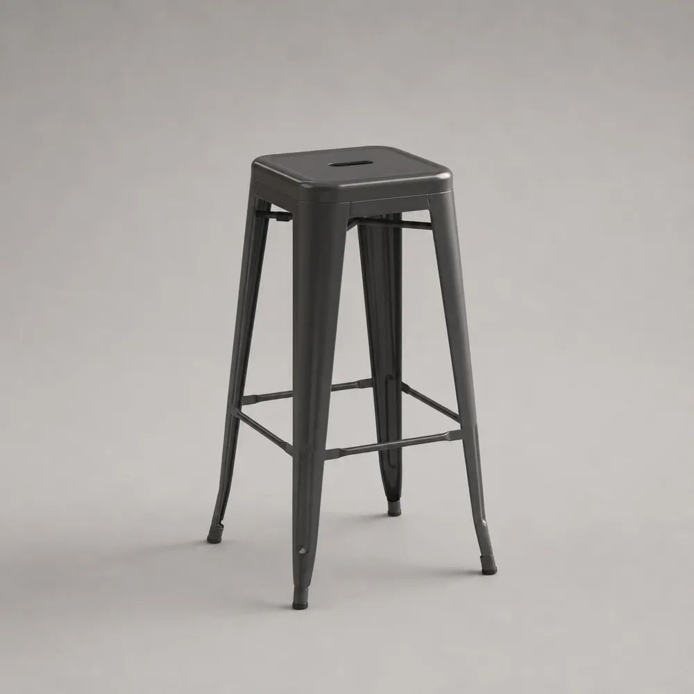 Barhocker aus pulverbeschichtetem Stahl mit quadratischer Sitzfläche, Anthrazit, 43 × 43 × 76 cm