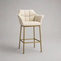 Barhocker mit Armlehnen, PU-Kunstleder-Polsterung und Stahlgestell, Creme/Gold, 55 × 57 × 106 cm
