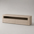 TV-Lowboard mit 2 Schubladen und offenem Gerätefach, Eichenfurnier, Beige, 160 × 40 × 55 cm