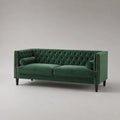 Chesterfield-Sofa, 3-Sitzer aus Polyester-Samt mit Knopfheftung, Dunkelgrün, 216 × 84 × 78 cm