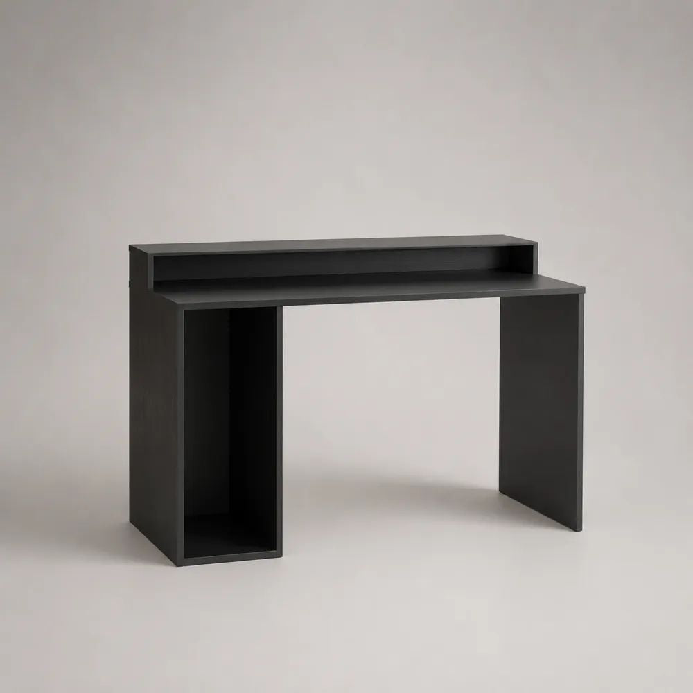 Schreibtisch mit Aufsatz und offenem Ablagefach aus melaminbeschichteter Spanplatte, Schwarz, 100 x 50 x 90 cm