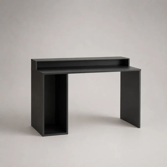 Schreibtisch mit Aufsatz und offenem Ablagefach aus melaminbeschichteter Spanplatte, Schwarz, 100 x 50 x 90 cm