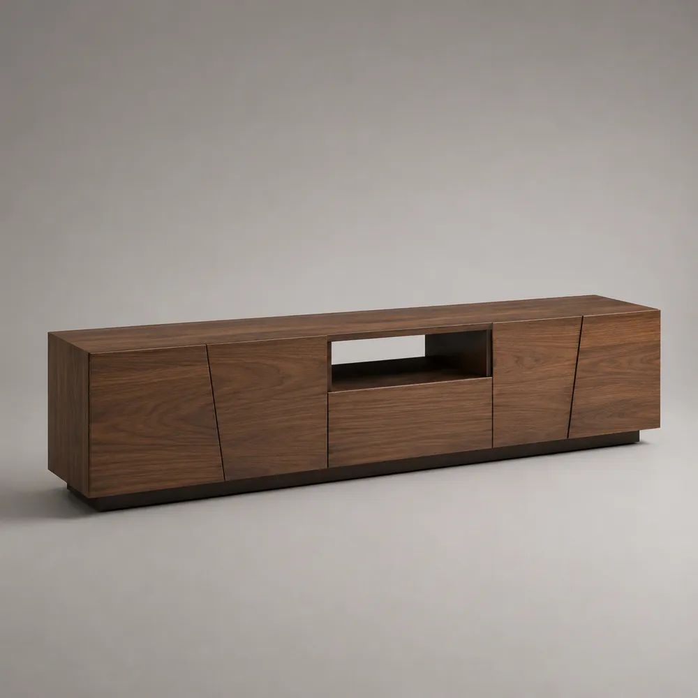 TV-Lowboard aus MDF und Spanplatte mit Walnussfurnier, Walnussbraun/Schwarz, 200 × 40 × 60 cm